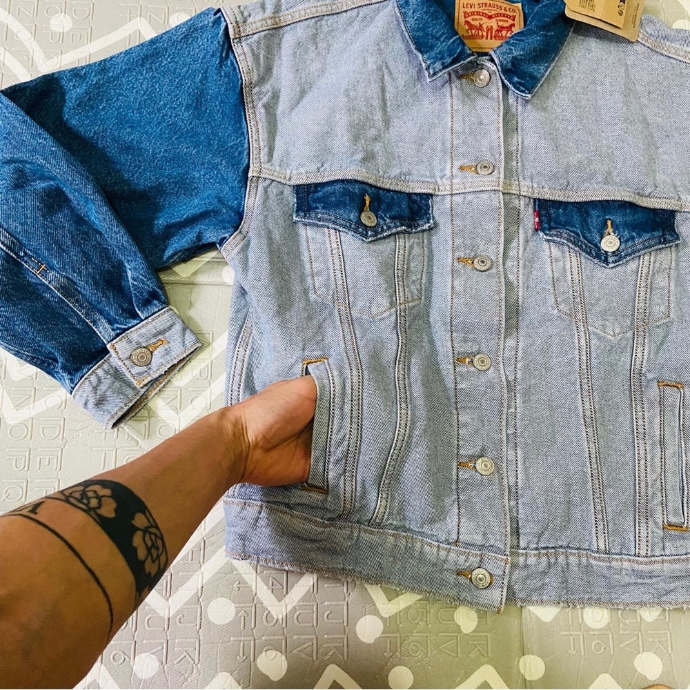 Vintage retro Levis color block pattern jean loose fit denim jacket - Picture 2 of 11